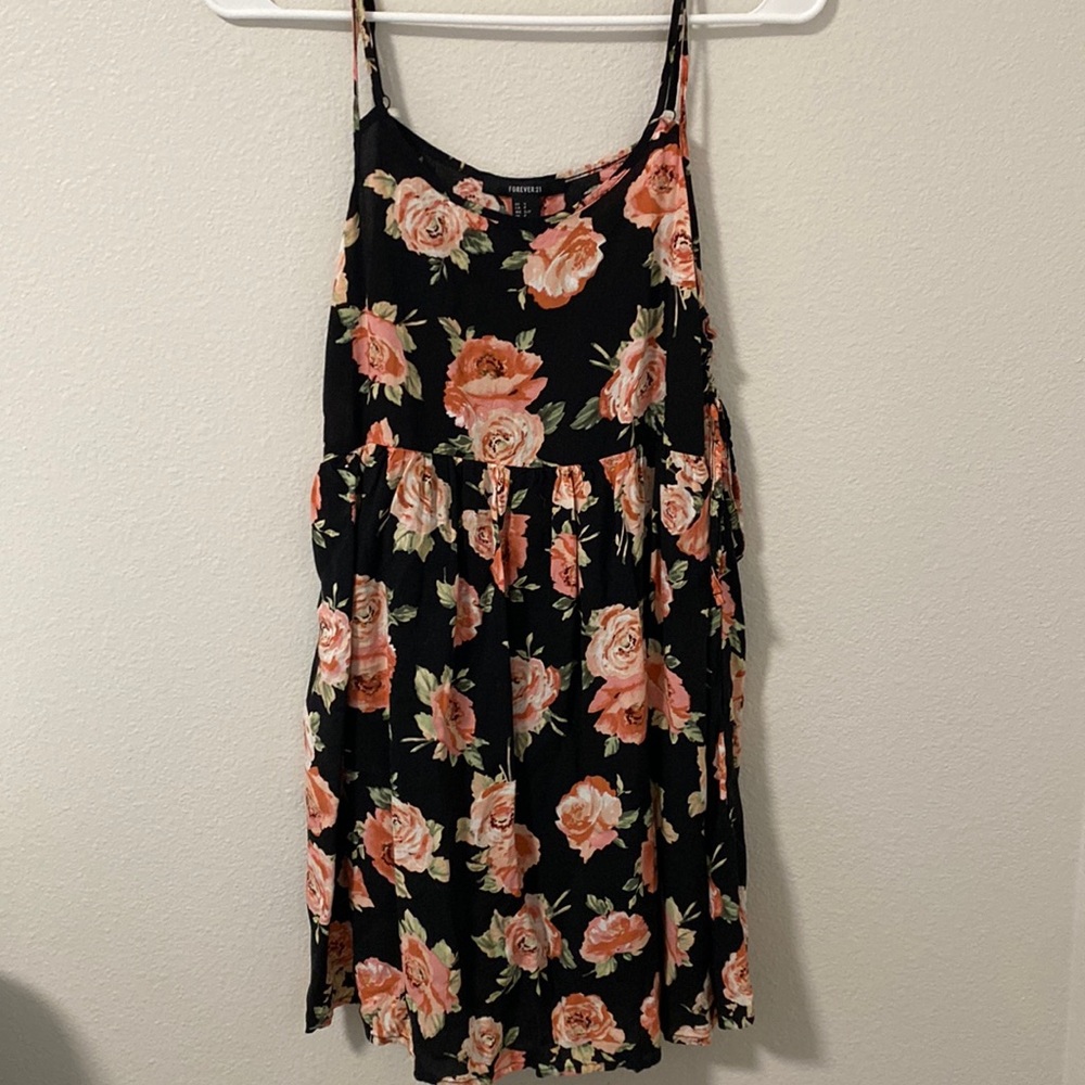 Black with Pink Flower Dress by Forever 21